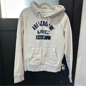 Abercrombie & Fitch White Hoodie with Navy Logo